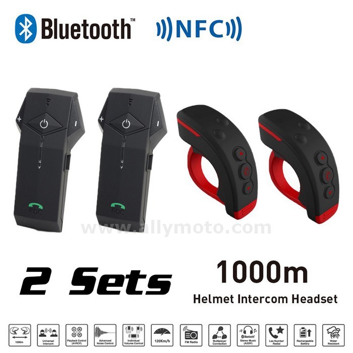 133 1000M Bt Motorcycle Helmet Bluetooth Intercom Interphone Headset Nfc Fm Functon L3 Remote Control